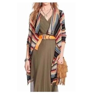 Polo Ralph Lauren Serape Draped Open Knit Cardigan Sweater Linen Silk Bl…